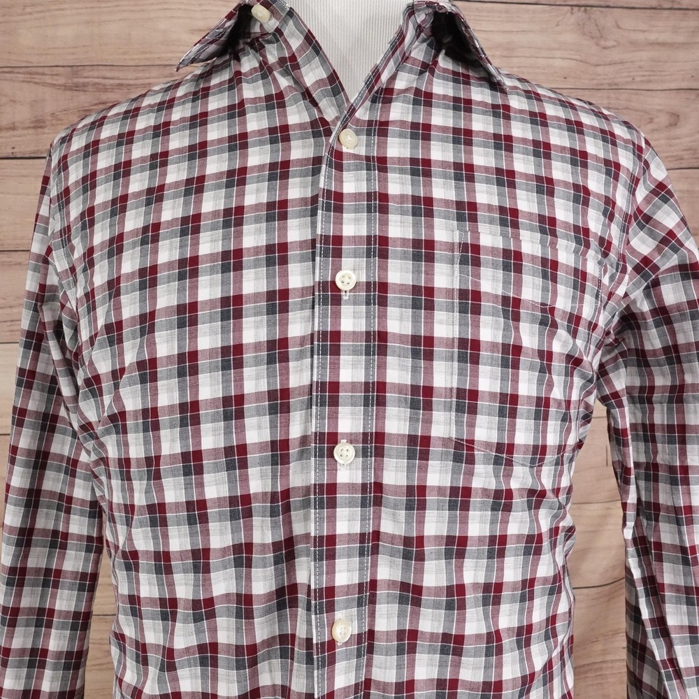Van Heusen Flex Shirt Mens M 15-15.5 Long Sleeve Red Plaid Slim Fit Button-Up
